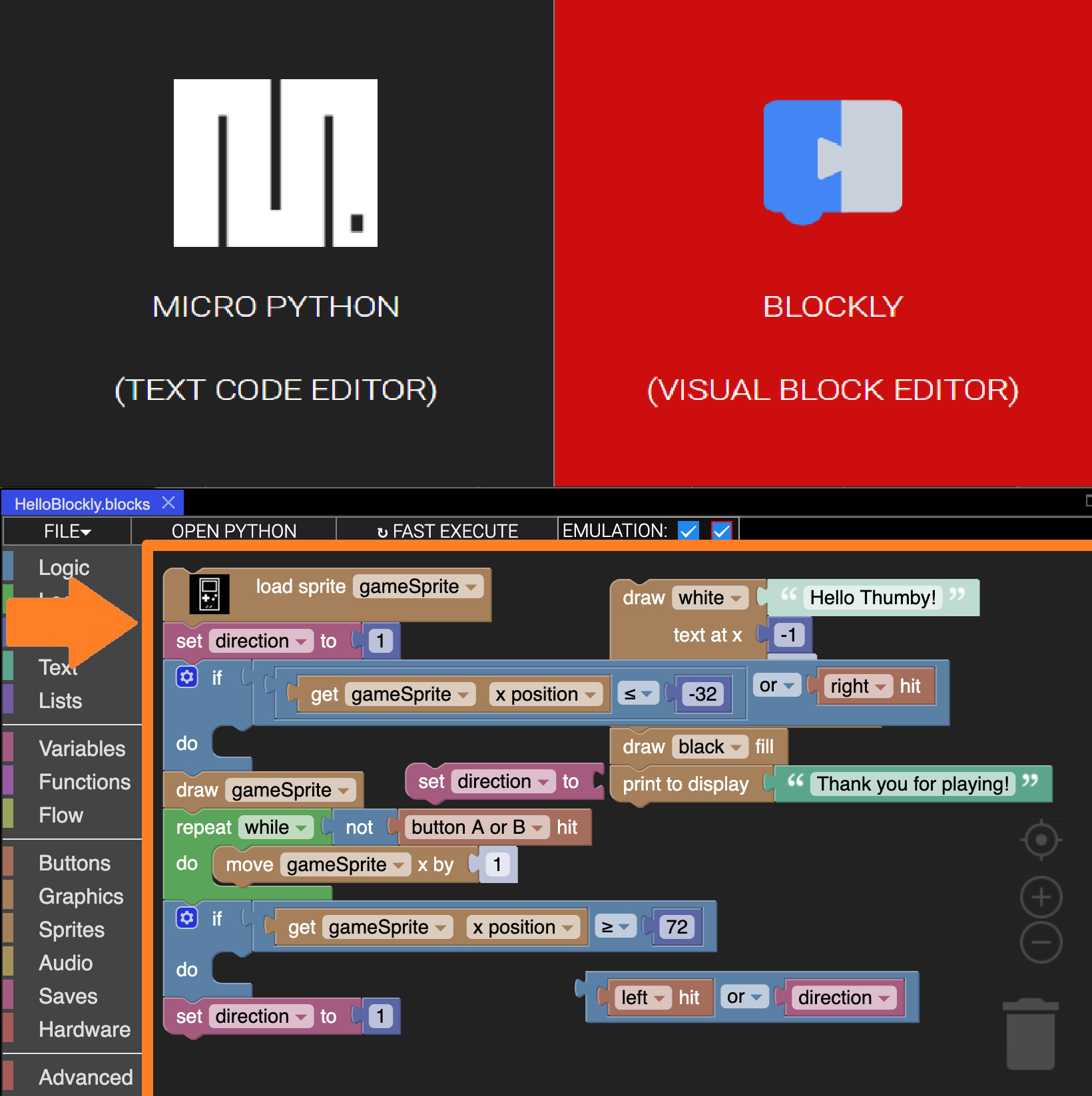 Blockly Block-based Programming on Thumby
