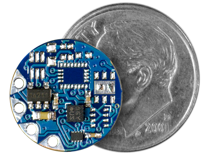 TinyLily Accelerometer compared to a dime 