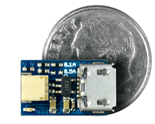 Tiny Battery Charger quarter size comparison