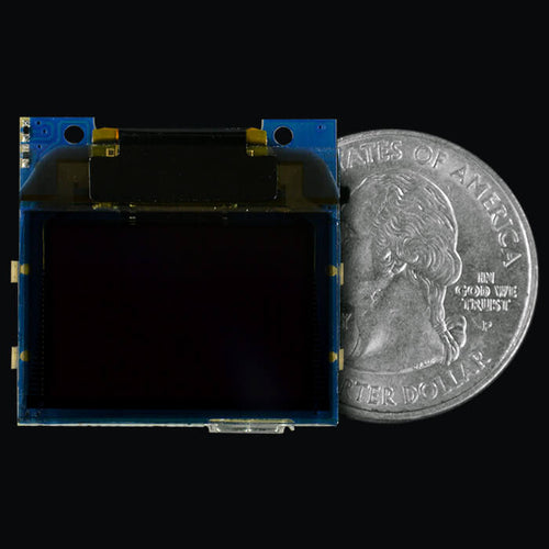 TinyScreen+ (Processor, OLED & USB in one) quarter size comparison