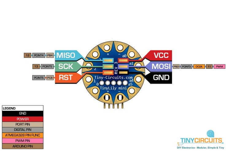 TinyLily Mini Processor connections infographic