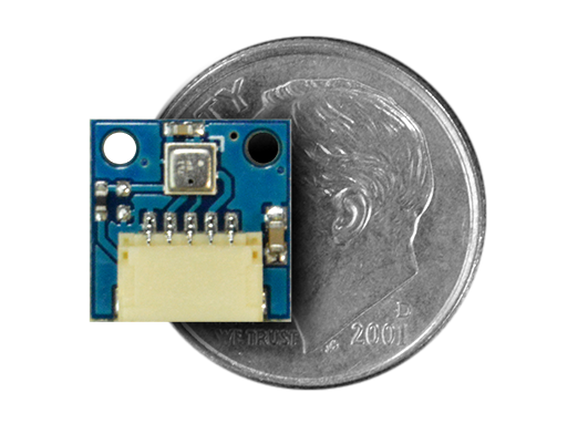 Pressure & Humidity Sensor Wireling compared to a dime