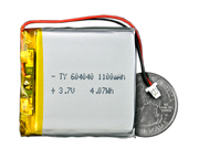 Lithium Ion Polymer Battery - 3.7V 1100mAh quarter size comparison