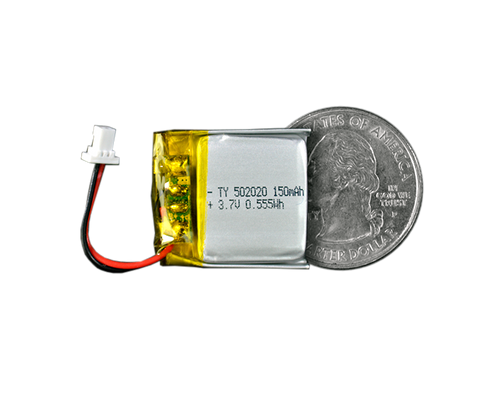 Lithium Ion Polymer Battery - 3.7V 150mAh quarter size comparison