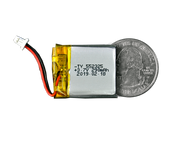 Lithium Ion Polymer Battery - 3.7V 290mAh quarter size comparison