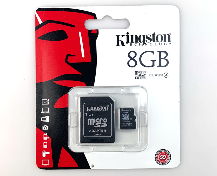 MicroSD Card and Adapter 8GB inside of packaging
