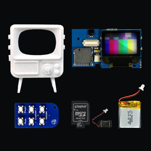 TinyTV DIY Kit all parts birdseye view by TinyCircuits